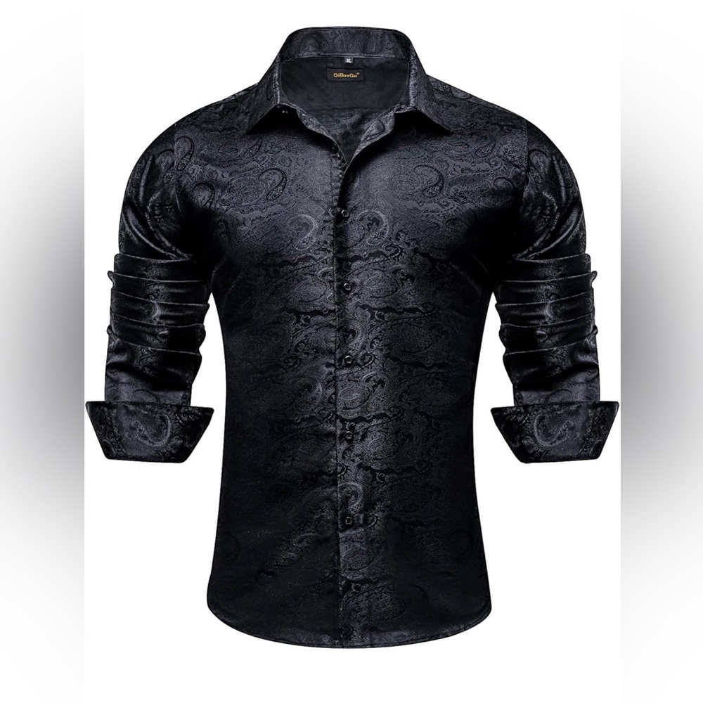 Men's Black Paisley Silk Blend Shirt Sz Large